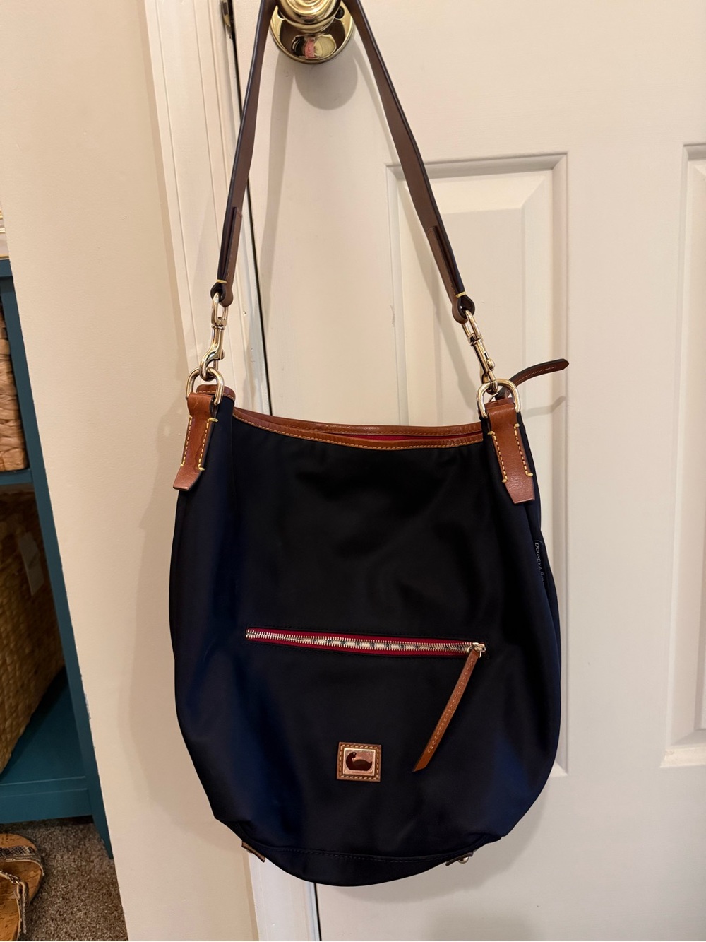 Dooney & Bourke Wayfarer Nylon Black Hobo Shoulder Bag with Brown Leather Trim
